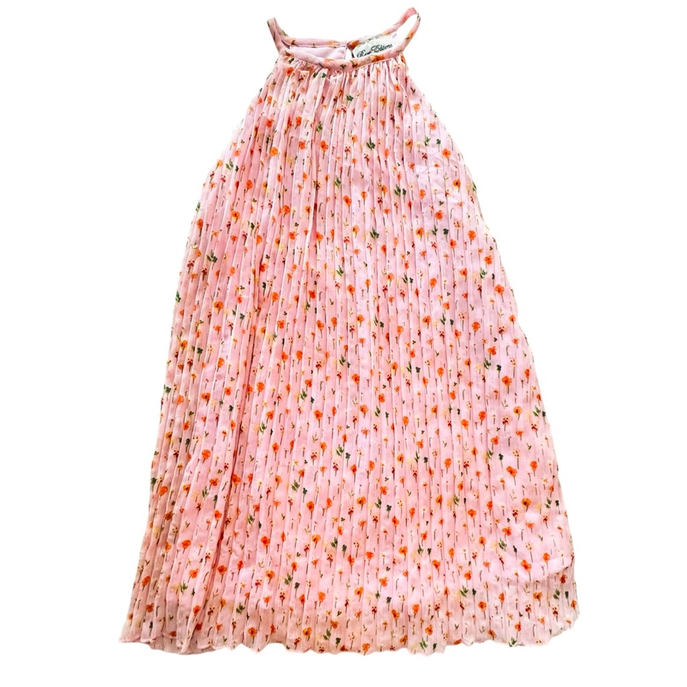 Rare Editions Girls 10 Pink Flowers Pleated High Neck Lined Dress